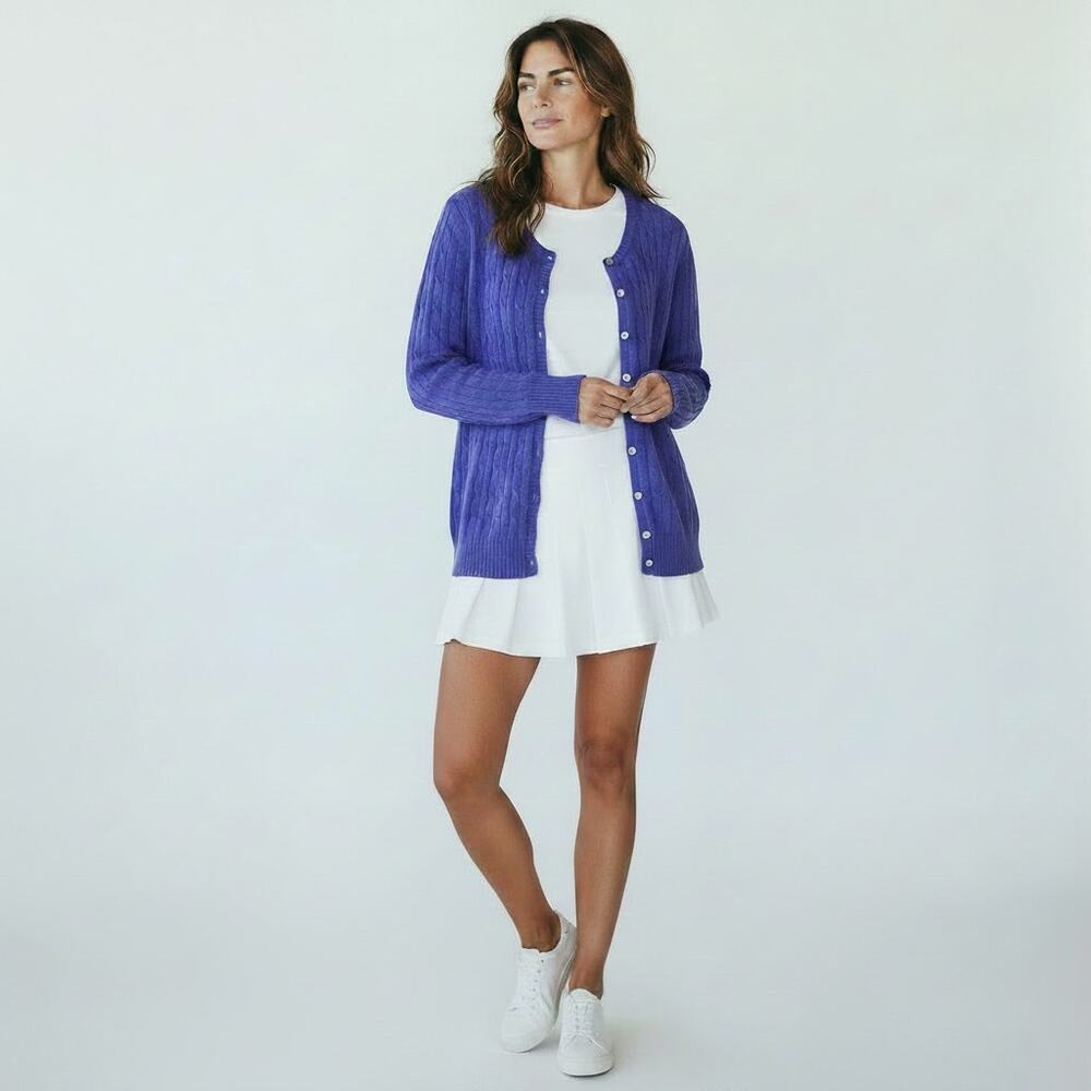 VINTAGE Cotton Rabbit Hair Blend Cable Knit Cardigan Sweater  XL  Preppy  Tennis